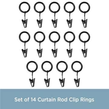 Kenney Petit Window Curtain Clip Rings, 14-Pack in Black