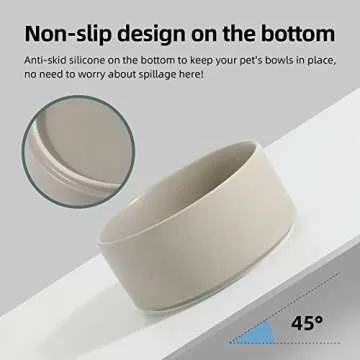 Havniva Non-Slip Ceramics Dog Food Bowl Dog Water Bowl Dog Dish for Large Dog Protect Cervical Spine (8in Single Bowl, Grey)