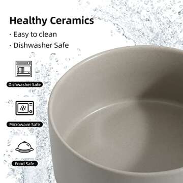 Havniva Non-Slip Ceramics Dog Food Bowl Dog Water Bowl Dog Dish for Large Dog Protect Cervical Spine (8in Single Bowl, Grey)