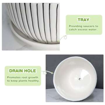 Hlukana Ceramic Plant Pots Set of 3, 6.75/5.6/4.2 inch Planters with Drainage Holes and Saucer, Flower Pots Outdoor Indoor, Modern Decorative Planters for House Plants Garden Planters Succulent Pots