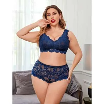 Avidlove Plus Size Lace Bralette & High Waist Panty Set