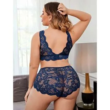 Avidlove Plus Size Lace Bralette & High Waist Panty Set