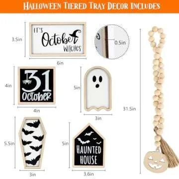 DAZONGE Halloween Decor | 6 Wooden Signs & Bead Garland