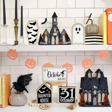 DAZONGE Halloween Decor | 6 Wooden Signs & Bead Garland