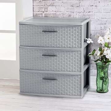 Sterilite 3 Drawer Wide Weave Tower for College Storage