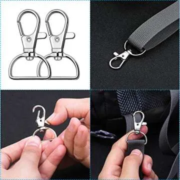 Key Chain Clip Hook, Anezus D Ring Clip Keychain Lanyard Swivel Snap Hooks Clip on Key Ring for Crafts and Purse Hardware (3/4 inch)