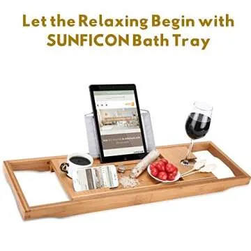 SUNFICON Bamboo Bathtub Caddy Tray - Fit All Tubs, Durable & Stylish