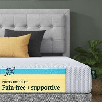 ZINUS 6 Inch Green Tea Cooling Gel Memory Foam Mattress, Queen, Fiberglass Free, Cooling Gel Foam, Pressure Relieving, CertiPUR-US Certified, Mattress in A Box, White