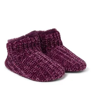 Dearfoams Women's Chenille Bootie Slipper, Aubergine, Large