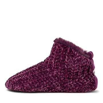 Dearfoams Women's Chenille Bootie Slipper, Aubergine, Large