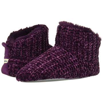 Dearfoams Women's Chenille Bootie Slipper, Aubergine, Large