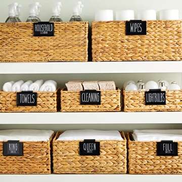 Talented Kitchen 8 Pack Metal Basket Labels Clip On Holders with 70 Household Labels for Storage Bin...