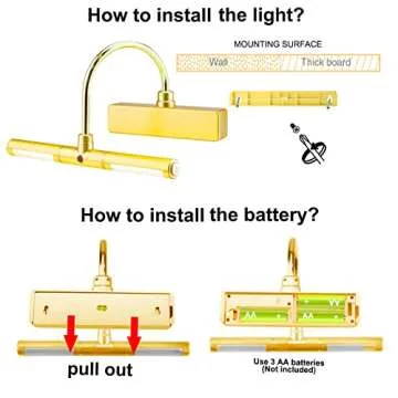 BIGLIGHT Wireless Battery Operated LED Picture Light with Remote, Rotatable Light Heads of 3 Lighting Modes, Dimmable Display Lamp with Timer for Painting Photo Portrait Art, 8.8", Gold