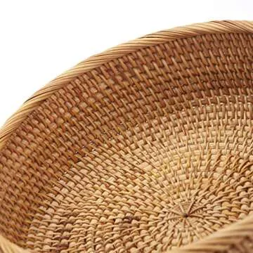 Round Rattan Fruit Baskets Woven Storage Bowls Key Holder Stackable for Shelf Kitchen Tabletop Natural Set of 3