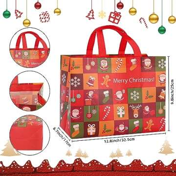 CVNDKN Christmas Gift Bags,9 Pcs Christmas Tote Bags with Handles for Shopping,Grocery Bags,Gifts Wr...