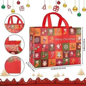 CVNDKN Christmas Gift Bags,9 Pcs Christmas Tote Bags with Handles for Shopping,Grocery Bags,Gifts Wr...