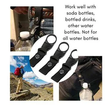 F Flammi 3Pcs Hanging Buckle Portable Water Bottle Ring Holder Mineral Water Bottle Clip for Backpack Belt Outdoor Camping Hiking Traveling (Black)