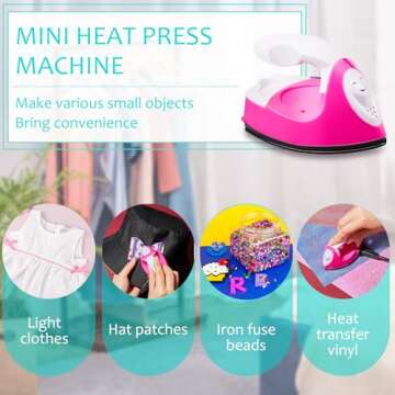 Mini Craft Iron Mini Heat Press Mini Iron Portable Handy Heat Press Small Iron with Charging Base Accessories for Fuse Beads Patch DIY Shoes T-shirts Heat Transfer Vinyl Projects(Pink)