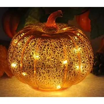 CFDECOR Mercury Glass Pumpkin Light with Timer – Ideal for Halloween & Thanksgiving Decoration