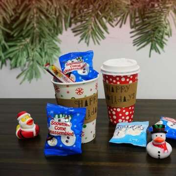 4E's Novelty Christmas Paper Cups Disposable 16 oz with Lids - 12 Pack Holiday Coffee Cups, Sleeves & Napkins for Hot Cocoa Bar, Christmas Cups with Lids for Party Supplies, Hot Cocoa Cups with Lids