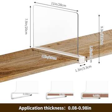 Fixwal 8 PCS Acrylic Shelf Dividers for Closet Organization Clear Shelf Divider for Closet Organizer...