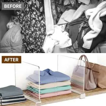 Fixwal 8 PCS Acrylic Shelf Dividers for Closet Organization Clear Shelf Divider for Closet Organizers and Storage Shelf Organizer for Closet, Bedroom, Kitchen, Office, Cabinets, Bathroom