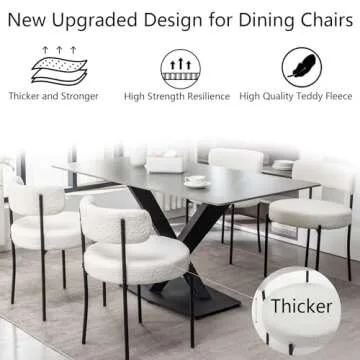 Cinxzar White Boucle Dining Chairs Set of 6, Upholstered Dining Room Chairs with Black Metal Legs, Round Modern Dining Chair for Dining Room, Kitchen