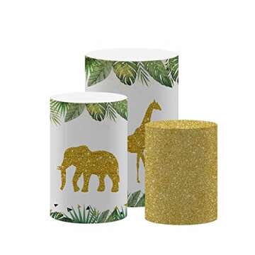 Iydamc Jungle Wild Animals Theme Pedestal Covers for Baby Shower Party Decoration A Sweet Little Baby is on The Way Photography Cylinder Cover Props NO-232 A-D40H90