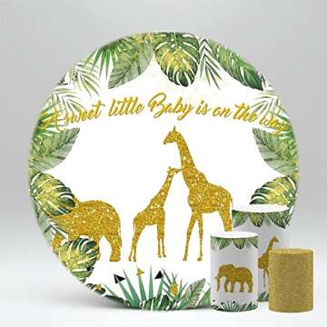 Iydamc Jungle Wild Animals Theme Pedestal Covers for Baby Shower Party Decoration A Sweet Little Baby is on The Way Photography Cylinder Cover Props NO-232 A-D40H90