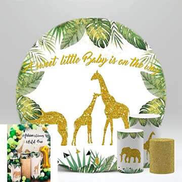 Iydamc Jungle Wild Animals Theme Pedestal Covers for Baby Shower Party Decoration A Sweet Little Baby is on The Way Photography Cylinder Cover Props NO-232 A-D40H90