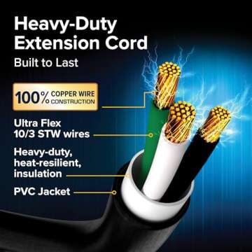 Camco Power Grip 25-Ft 30 Amp Camper/RV Extension Cord - Rated for 125V /3,750W - Features Heavy Duty 10-Gauge Copper Wire for Superior Conductivity & Coated w/Heat-Resilient PVC (55191)