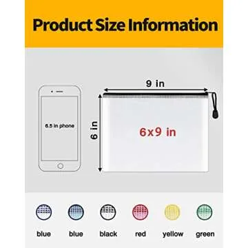 SUNEE Plastic Mesh Zipper Pouch 6x9 in (Black, 18 Packs),Extra Large Water-Resistant Zip Bag for Sch...