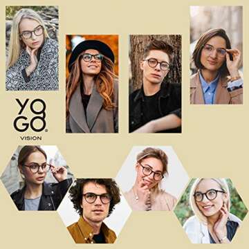 Yogo Vision Blue Light Blocking Glasses Men Women Vintage Computer Glasses Blue Light Protection Rou...