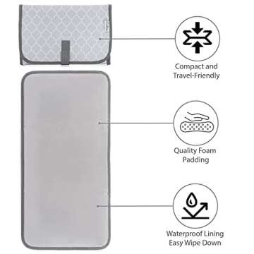 Baby Changing Pad, Portable Diaper Changing Pads for Newborn Girl & boy – Waterproof Travel Changing Station- Gift by Comfy Cubs (Grey Pattern, Compact)