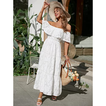 BerryGo Women's Chic Burnout Off Shoulder Lace Maxi Dress Flowy Long Formal Maternity Dresses for Wedding Guest White XL