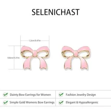 SELENICHAST Gold/Silver Bow Earrings for Women，14K Gold Plated Stud Earrings Dainty Cute Bow Earrings for Women Trendy Gold Jewelry Gifts for Women