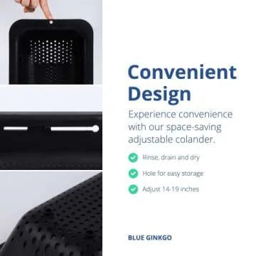 BLUE GINKGO Sink Colander Baskets - (Pack of 2) Wash Vegetables and Fruits, Drain Cooked Pasta and Dry Dishes - Extendable - New Home Kitchen Essentials (2 Black)