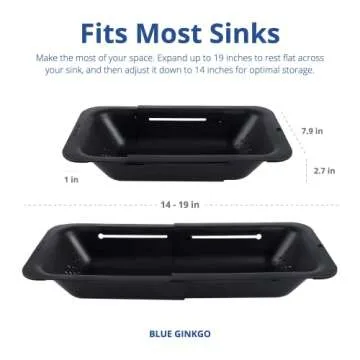 BLUE GINKGO Sink Colander Baskets - (Pack of 2) Wash Vegetables and Fruits, Drain Cooked Pasta and Dry Dishes - Extendable - New Home Kitchen Essentials (2 Black)