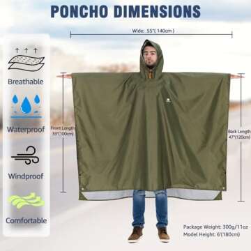 ANYOO Waterproof Hooded Rain Poncho for Adults