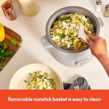 bella 16 Cup Rice Cooker with Steamer, Dishwasher Safe Steaming Basket, Rice Paddle and Measuring Cup, Removable Nonstick Cooking Bowl, Automatic Keep Warm Function​, 400 Watt, Oatmilk