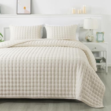 WDCOZY Ivory King Quilt Set for All Seasons | 3 Pieces