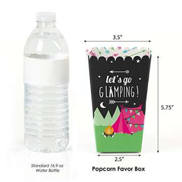 Big Dot of Happiness Let's Go Glamping - Camp Glamp Party or Birthday Party Favor Popcorn Treat Boxes - Set of 12