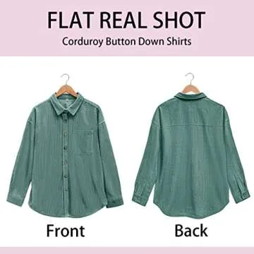 QIXING Womens 2024 Corduroy Button Down Shirt Casual Oversized Long Sleeve Blouses Tops Green-L