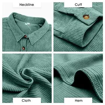 QIXING Womens 2024 Corduroy Button Down Shirt Casual Oversized Long Sleeve Blouses Tops Green-L