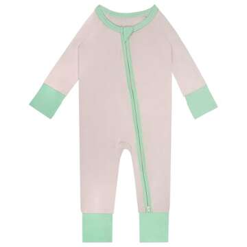 Gaiibbt 3PACK Baby Rompers Footless 2 Way Zipper Long Sleeve Pajamas Pale Pink+Lake Green+green 0-3 ...