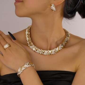 LIFFLY Fashion Crystal Jewelry Set for Women, 18 K Gold Plated Jewelry for Weddings, Dubai Gold Neck...