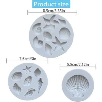 AFINSEA 3 PCS Marine Theme Cake Fondant Silicone Mold Seashell Conch Starfish Coral Baking Molds for...