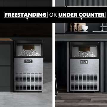 ICEVIVAL Commercial Ice Maker Machine, 88lbs/24H Under Counter ice Maker with 33lbs Ice Storage, Self-Cleaning, 24-Hour Timer Stainless Freestanding Ice Maker for Home/Party/Bar/Office