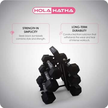 HolaHatha Dumbbell Weight Set with Storage Rack Stand, Ideal Strength Training Home Gym Workout Equipment for Muscle Toning, 46lb Set (5/8/10), Rubber Hex