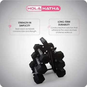 HolaHatha Dumbbell Weight Set with Storage Rack Stand, Ideal Strength Training Home Gym Workout Equipment for Muscle Toning, 46lb Set (5/8/10), Rubber Hex